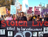 October 22nd, 2007 was the 12th National Day of Protest to Stop Police Brutality, Repression, and the Criminalization of a Generation. In Oakland, protesters converged at 1:30pm in Frank Ogawa Plaza, outside of Oakland City Hall, at 14th Street and Broadway. A march began at 2:00pm, with a rally at 3:30pm back at Frank Ogawa Plaza. A Community Feeder March demanded justice for Gary King Jr. and "No More Stolen Lives!" Gary King was killed by an Oakland Police officer on September 20th. Source - www.indybay.org October 22nd, 2007 was the 12th National Day of Protest to Stop Police Brutality, Repression, and the Criminalization of a Generation. In Oakland, protesters converged at 1:30pm in Frank Ogawa Plaza, outside of Oakland City Hall, at 14th Street and Broadway. A march began at 2:00pm, with a rally at 3:30pm back at Frank Ogawa Plaza. A Community Feeder March demanded justice for Gary King Jr. and "No More Stolen Lives!" Gary King was killed by an Oakland Police officer on September 20th. Source - www.indybay.org