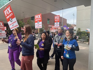 ciscoo city workers marched and rallied at SF General Hospital to demand an end to outsourcing and union busting by Breed and City bosses....