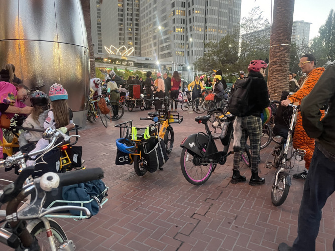 Gather at Justin Herman Plaza near Embarcadero BART - foot of Market Street by the Ferry Building and then ride through the streets