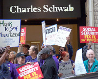 Huge Protest Against Charles Schwab's Support for Social Security Privatization
