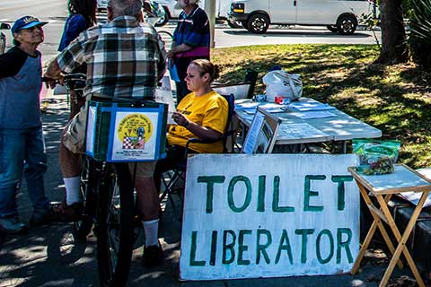Demonstrators Keep the Restrooms Open at Louden Nelson Center