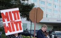 Protest Shuts Down Hotel Sofitel Entrance Before Romney Gala Fundraiser