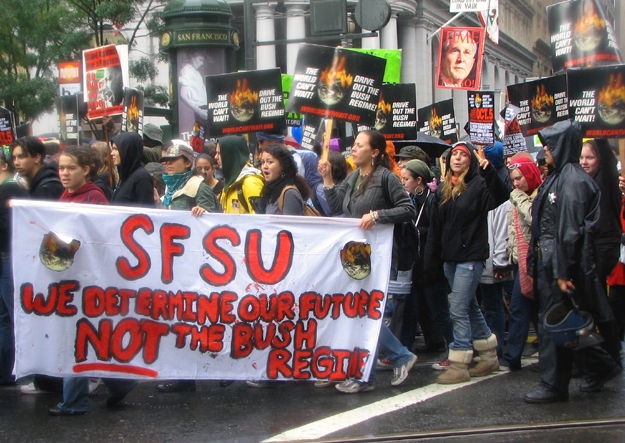 Thousands braved the cold rain in San Francisco today to say "Bush Step Down"  and "Drive Out the Bush Regime".
As part of a "national day of mass resistance" San Francisco was one of of over 2