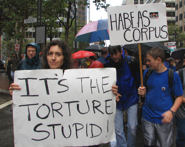 Thousands braved the cold rain in San Francisco today to say "Bush Step Down" and "Drive Out the Bush Regime".
As part of a "national day of mass resistance" San Francisco was one of of over 2