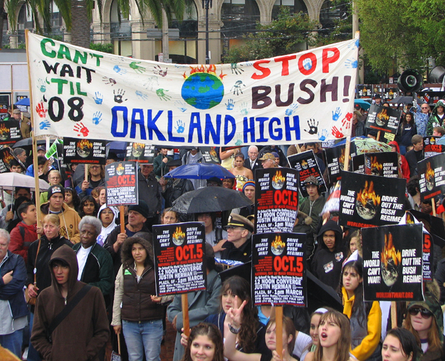 Thousands braved the cold rain in San Francisco today to say "Bush Step Down" and "Drive Out the Bush Regime".
As part of a "national day of mass resistance" San Francisco was one of of over 2