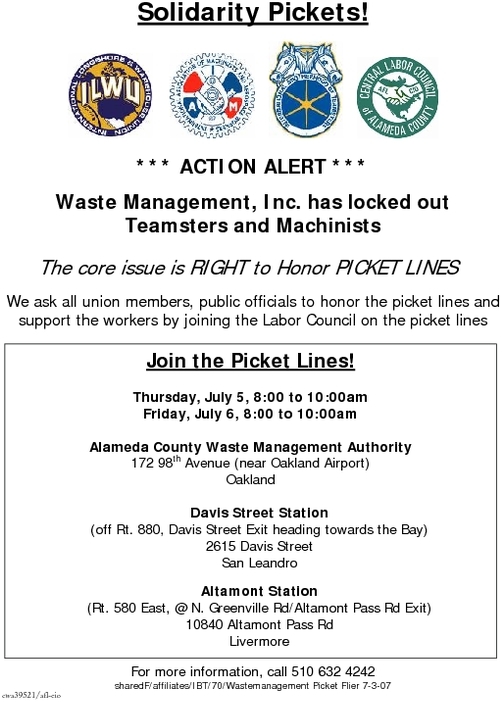 Waste Management Picketing & Worker Support Appeal Indybay