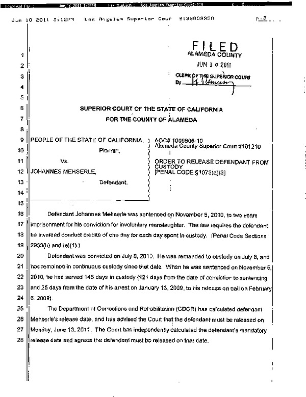 Los Angeles County Superior Court Judge Robert J Perry's Order to