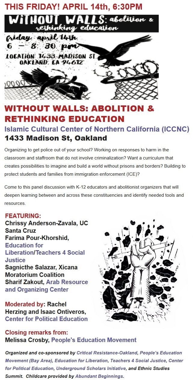 Without Walls: Abolition and Rethinking Education. @ Islamic Cultural Center | Oakland | California | United States