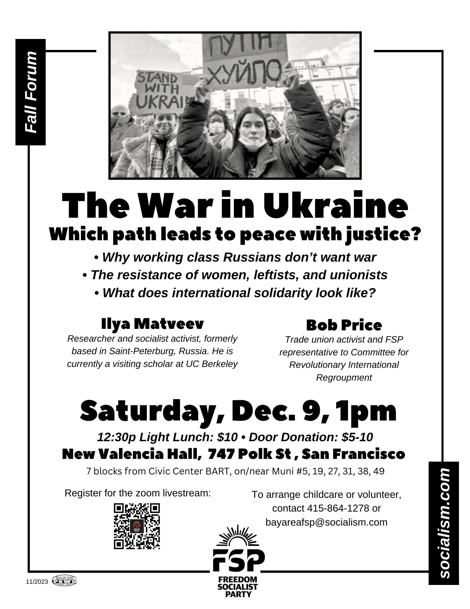 The War in Ukraine: Which Path Leads to Peace with Justice? @ New Valencia Hall