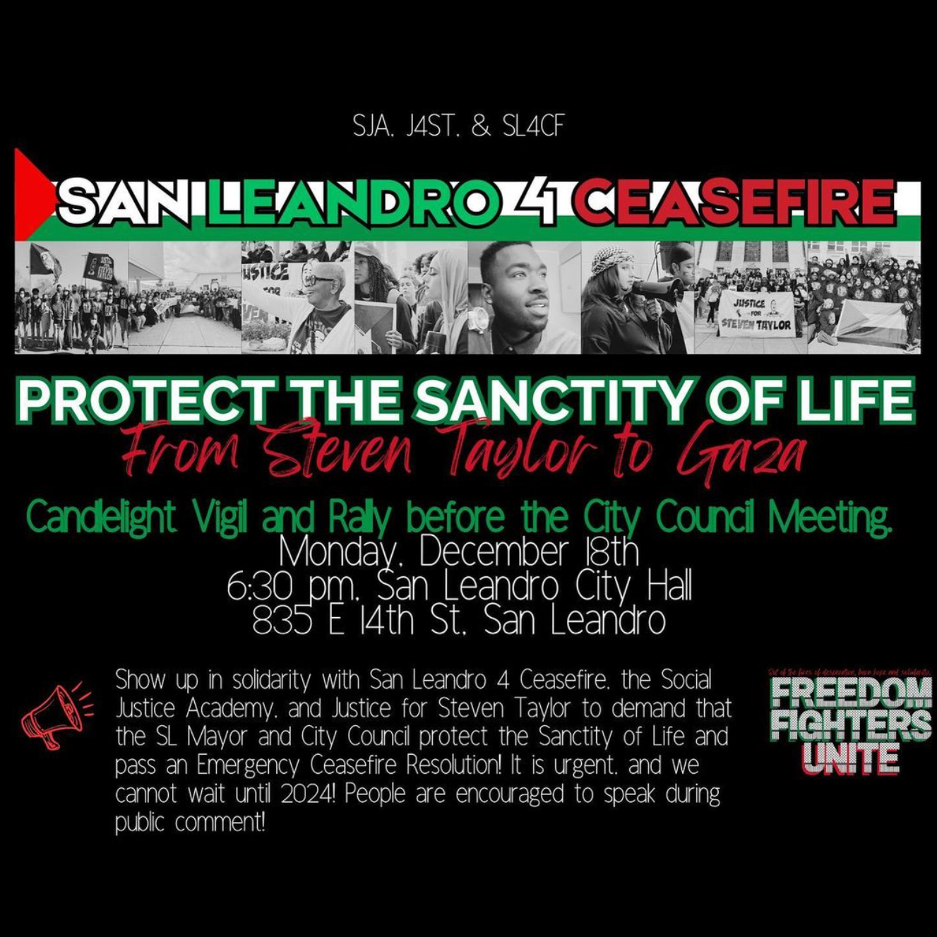 Action: San Leandro For Ceasefire, Protect The Sanctity Of Life