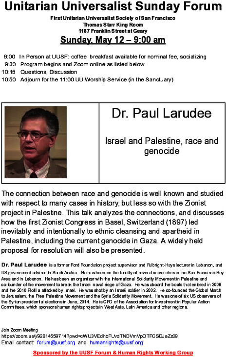 Sunday 5/12: Israel and Palestine, race and genocide