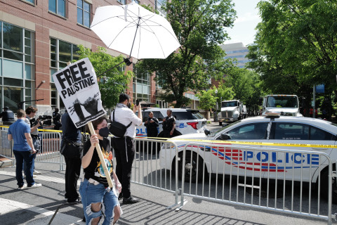 Pro-Palestinian student protesters and others at the George Washington University tent encampment were arrested after failing to leave un...