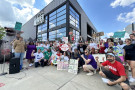 REI UNION CHICAGO WORKERS WALK OUT ON ULP STRIKE & RALLY WITH LABOR GROUPS & CO-OP MEMBERS OUTSIDE LINCOLN PARK STORE DEMANDING T...