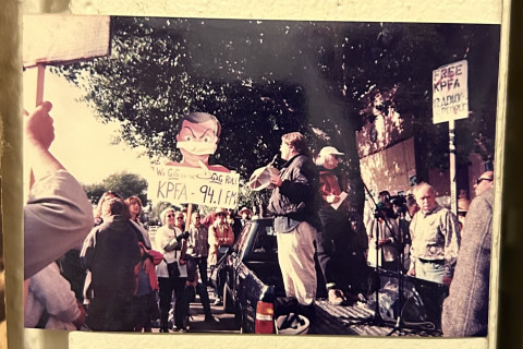The Middle Photo Has Larry Bensky In It On The Back Of A Truck, Wearing A Red Jacket And White Hat In Front of KPFA Radio 94.1 FM, In 199...