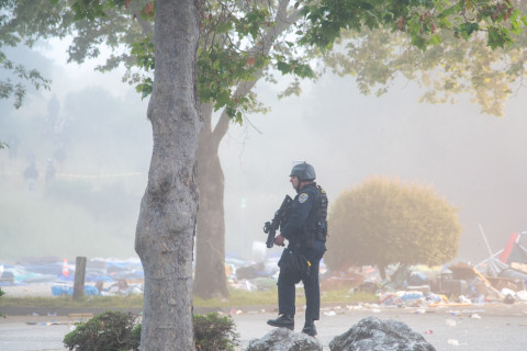 Many of the riot cops were armed with "non-lethal" weapons