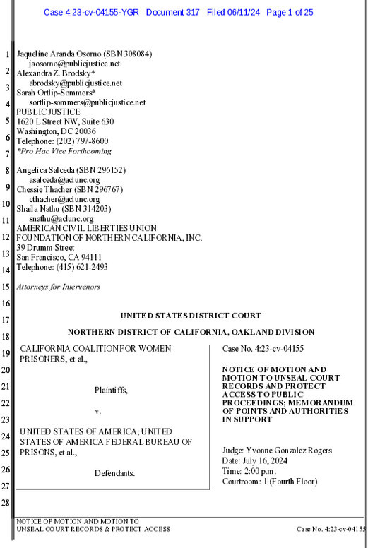 SAN FRANCISCO, June 12, 2024 — Today, Public Justice and the ACLU of Northern California filed a motion to unseal court records and prese...