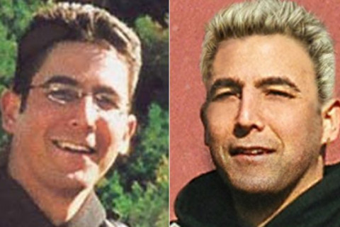 two photos of Andreas' face, one actual and one re-touched by the FBI to show him with possible blond hair