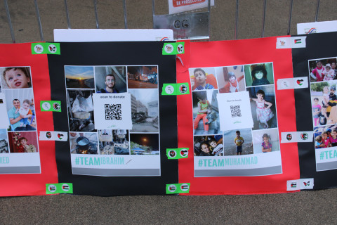 Photos of those killed by the IDF were displayed in front of the Capitol Christmas Tree. Photo by Dan Bacher.