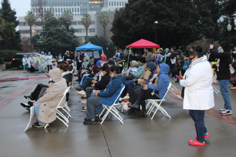 A good number of people came out in the cold to participate in the event. Photo by Dan Bacher.