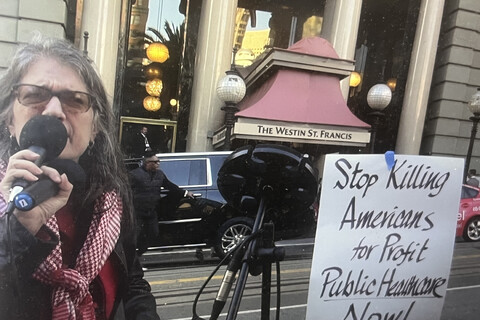 Lisa Milos Speaking At Protest Against J.P. Morgan Healthcare Investors Conference