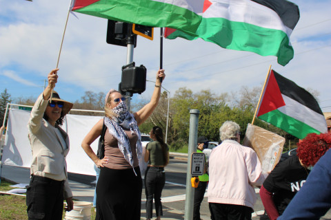 Palestinian Flags at Sacramento Boycott Chevron Protest