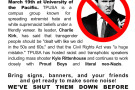 A flyer with a graphic of Charlie Kirk crossed out titled "No Hate in Stockton!  Give TPUSA the Boot!"