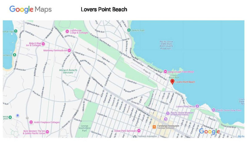 Google Map of Lovers Point Beach, Pacific Grove, CA