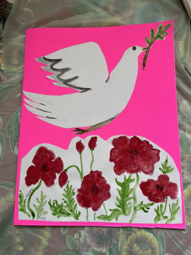 Peace dove with red poppies 