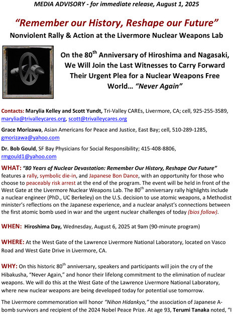 Media Advisory for 80th Anniversary at Livermore Lab August 6
