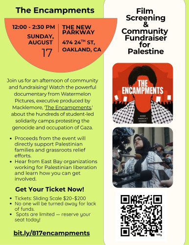 Flyer for film screening of "The Encampments"