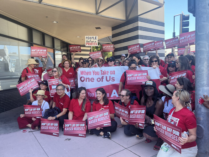 CNA NNU Kaiser nurses and supporters rallied against the layoff of 41 nurses in San Rafael and the use of AI to eliminate nurses and heal...