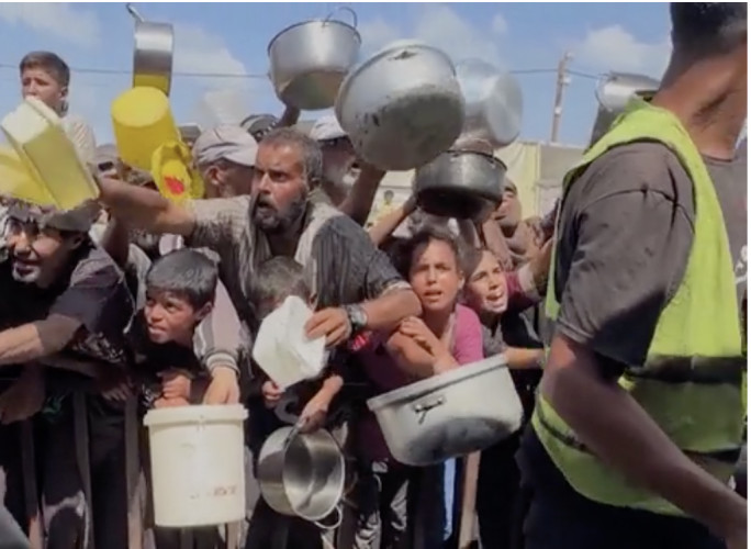 Palestinian children pleading for food