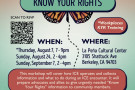 A picture of a monarch butterfly with the words Know Your Rights superimposed, and a description of three related events