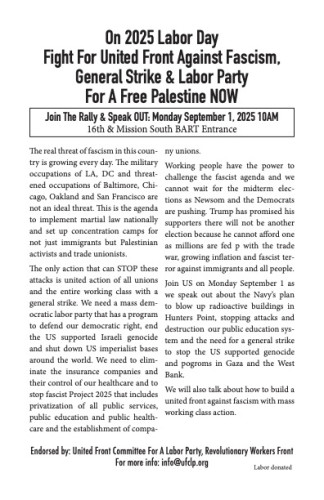 Call For United Front Against Fascism, Genera Strike & Labor Party: Free Palestine NOW!
