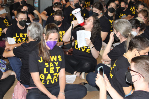 Chanting inside the hotel