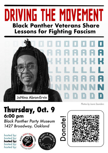 Flyer for JoNina Abron-Ervin's Talk at the Black Panther Party Museum on October 9th, 2025 at 6pm