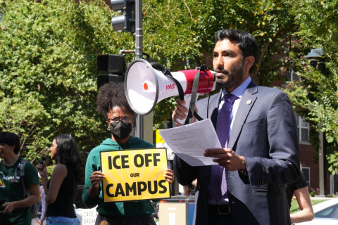 U.S. “Shadow Senator” for the District of Columbia, Ankit Jain (D-DC) speaks to student protesters.