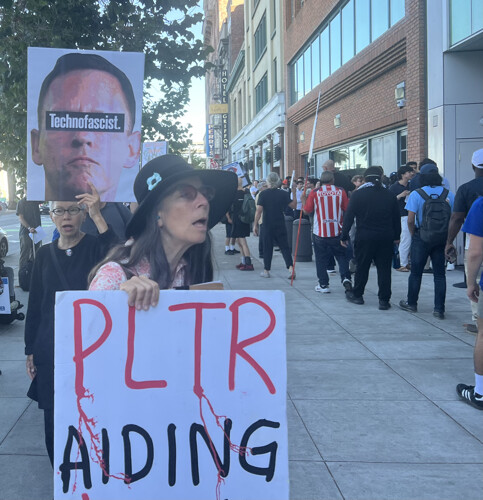 Protest At Peter Theil Commonwealth Presentation