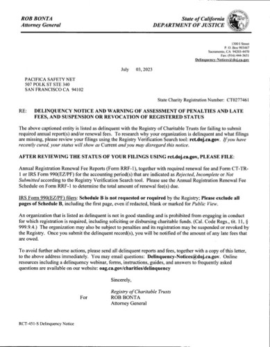 Letter From CA Attorney General To Pacifica