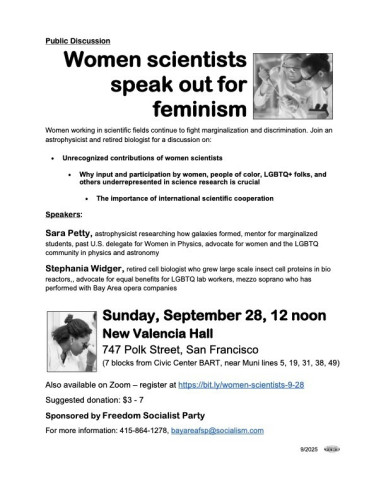 Flyer for Women Scientists Speak Out for Feminism; All info in event description