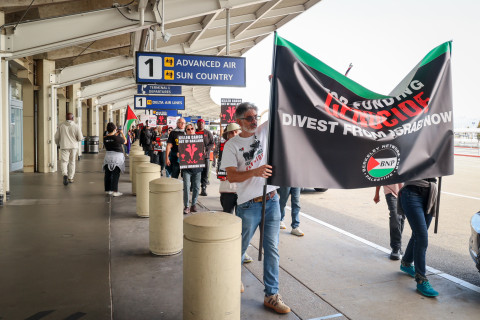 A press conference to support the Oakland  People's Arms Embargo Renee Phelp representing UAW 2320 and UAW Region 6 spoke in support and ...