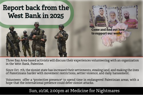 Report back from the West Bank in 2025 in large text on the upper left hand corner, pictures of IOF soldiers below the text