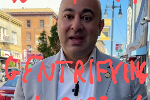 Picture of Supervisor Bilal Mahmood with writing "What A Gentrifying Lame-O" over him.