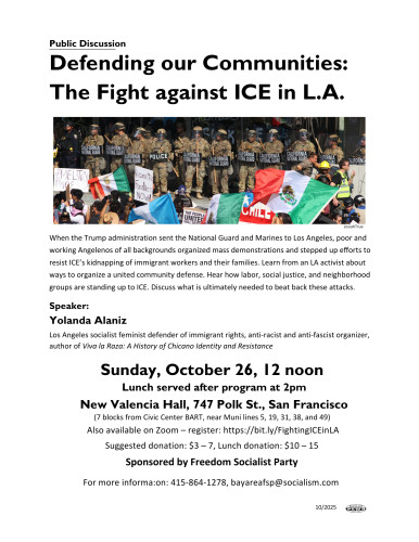 Flyer for Defending our Communities: The Fight against ICE in L.A.; All info in event description