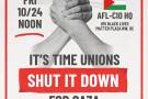 The graphic for the national action at the AFL-CIO offices
