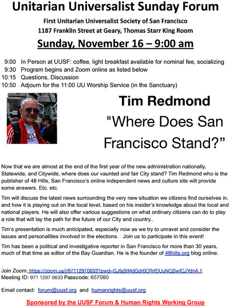 Tim Redmond: Where Does San Francisco Stand?
