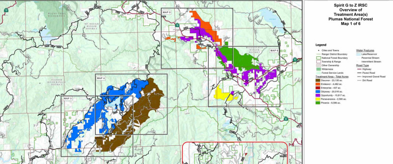 map of areas planned to be impacted by USFS logging