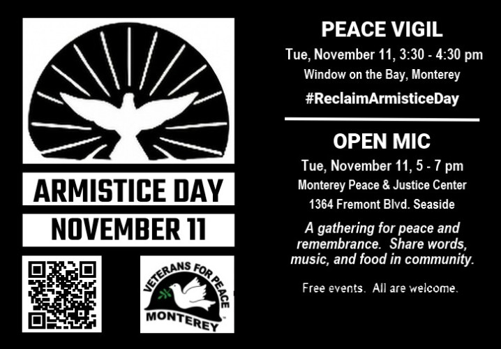 Veterans Day Vigil at Window on the Bay in Monterey, 3:30-4:30 pm