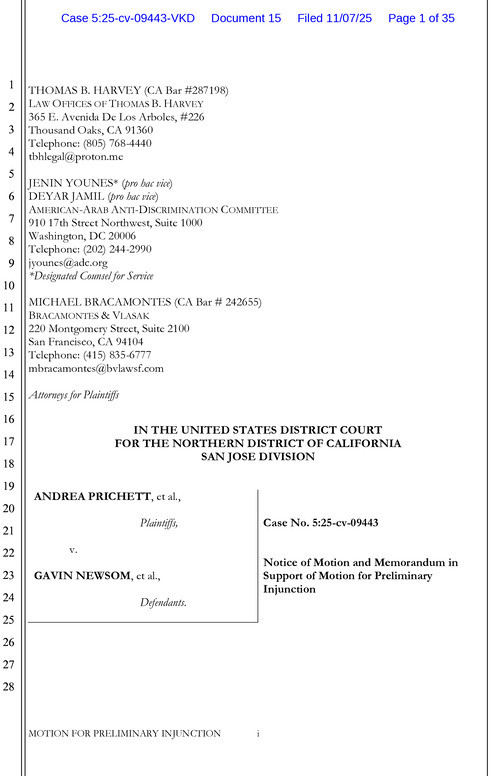 Washington, D.C., November 7, 2025 | The American-Arab Anti-Discrimination Committee (ADC) has filed a motion for a preliminary injunctio...