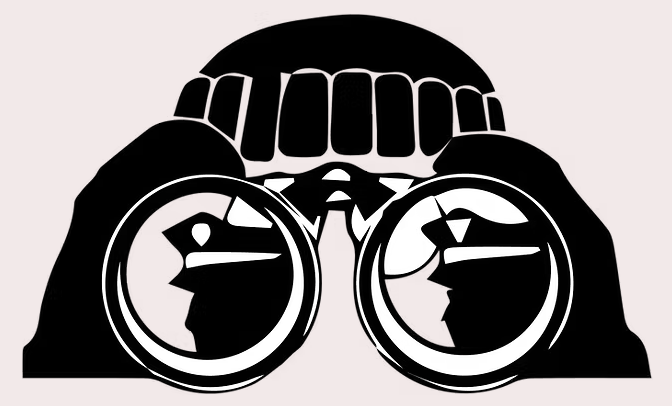 Berkeley Copwatch illustration of person with binoculars watching police